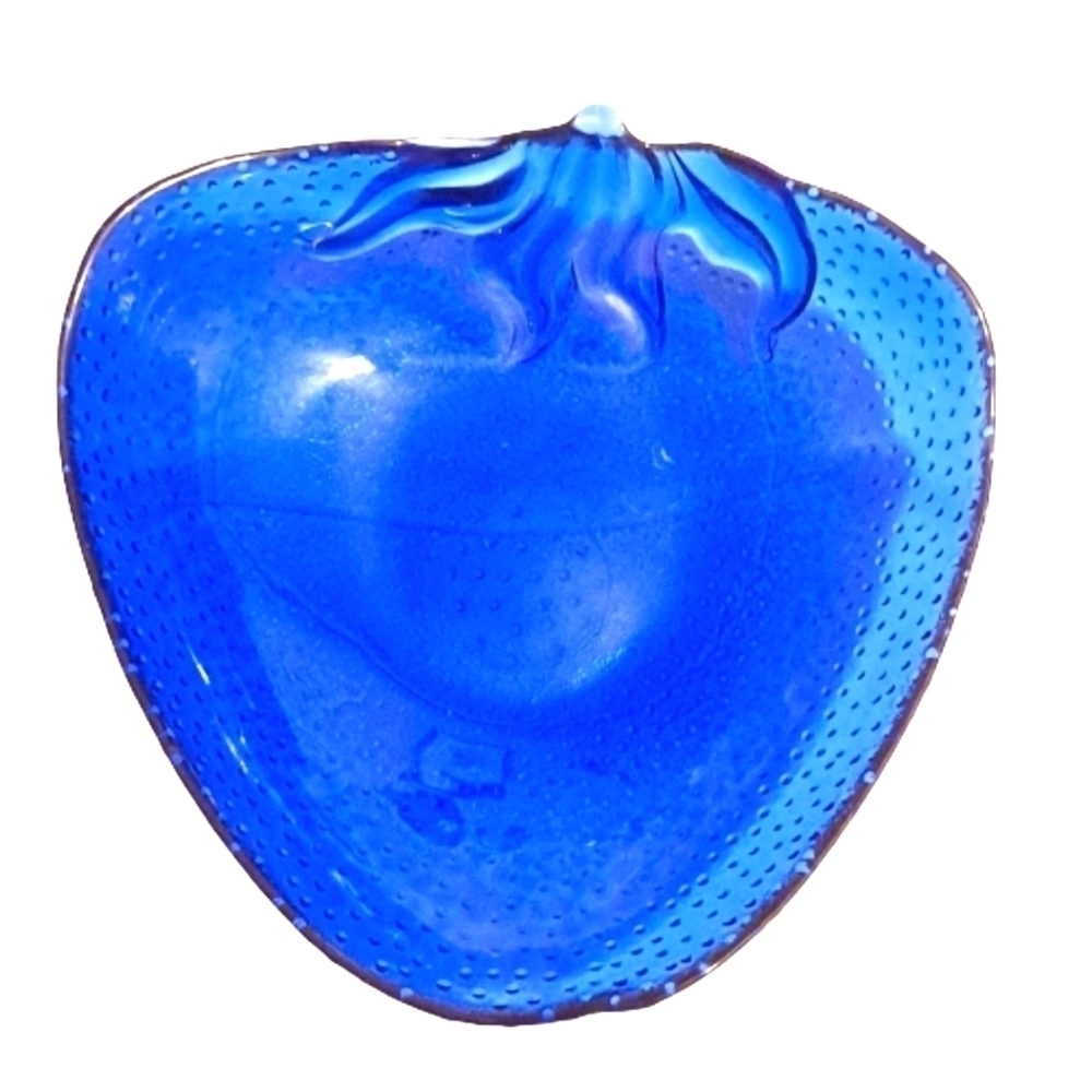 Vintage Cobalt Blue Strawberry Shape Serving Bowl Excellent Condition